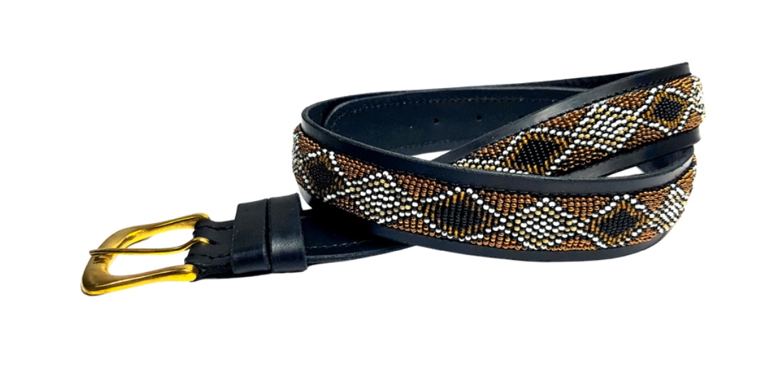 Beaded copper Leather Belt